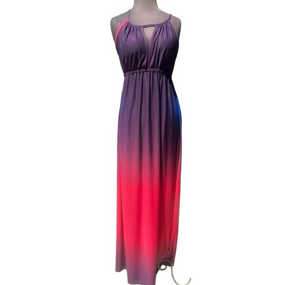Vtg Y2K Cutout Halter Fairy Babydoll Ombre Feminine Boho Goddess Maxi Dress S - Picture 1 of 7